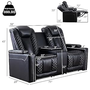Home theater seating electric power loveseat recliner with usb ports and cup holders breathable faux leather dual recliner with hidden arm storage for living room black  urban country home decor