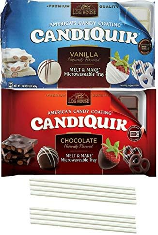 Candiquik Vanilla and Candiquik Chocolate Melting Wafers. One Stop Shopping for the Best White Vanilla and Chocolate Candy Coating. Baking and Microwave Friendly. Also includes 8 Dipping Sticks.