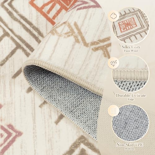 Tapete Áreas Lavable Boho 5x7 Beige Tribal Azteca miniatura 5