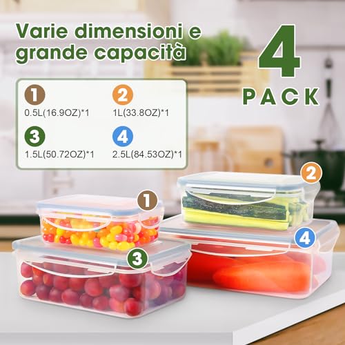 YASHE Contenitori Ermetici per Alimenti, 4 Pezzi, Contenitori di Plastica Contenitori Alimenti, Senza BPA, 100% a Prova di Perdite, Lavastoviglie, Congelatore e Microonde - immagine 4