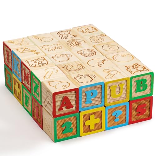 image for SainSmart Jr. Wooden ABC Blocks 40PCS Stacking Blocks Baby Alphabet Le