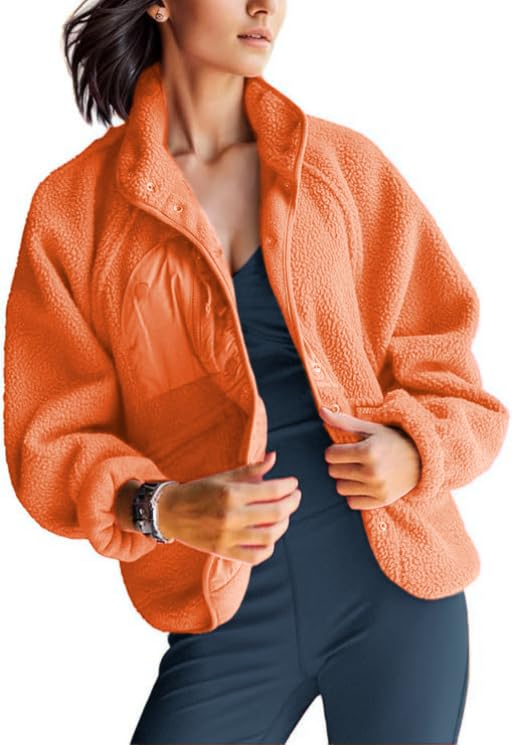 AMEBELLE Women's Cropped Fuzzy Fleece Jacket Lightweight Lined Winter Casual Warm Sherpa Jacket Coat Outerwear with Pockets