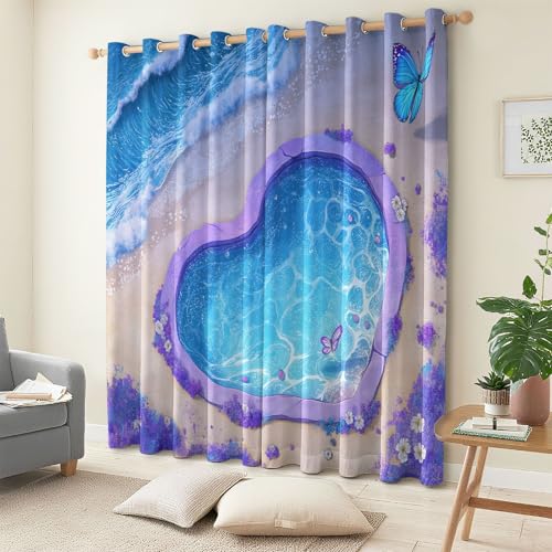 Rideau Occultant Isolants Thermiques À Oeillets Rêveur Festif Papillon Cœur Violet, 117 x 229 cm Lot de 2 Rideaux Thermiques Isolants Anti Froid Imprimé...