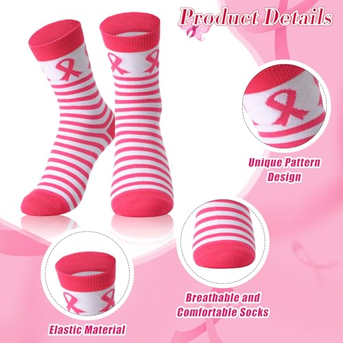 Liitrsh 24 Pairs Breast Cancer Awareness Socks Athletic Pink Ribbon Crew Socks Pink Cheer Socks Breast Cancer for Women Running Travel Sport Birthday Gifts3