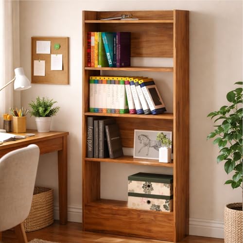 Image of Callas Bookshelf for Home - 5 Tier Books Rack for Study Room Multipurpose Open Shelf for Home, Office, School Engineered Wood Book Organizer Shelf (Walnut, BR-23, 5)