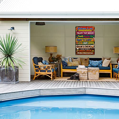 Muchnee Backyard Paradise Sign, Welcome Pool Sign, Poolside Beach House Decorative Sign, Bar & Grill Metal Sign, Swimming Pool Rules For Patio Oasis, Tiki Bar Open, Housewarming Gift For Men Women #TOP6