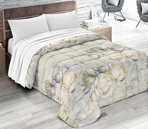 Tata Home Trapunta Invernale Matrimoniale in Calda e Morbida Microfibra 400 gr/mq Piumone Letto Trapuntato 2 Piazze 260X260 cm in Stampa Digitale Fantasia Floreale Made in Italy Mod. Flo 9