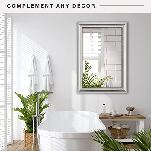 Image of MCS 24x36 Large Wall Mirror, Silver Mirror with Beaded Detail, Vertical & Horizontal Wall Hanging Mirror for Bathroom, Bedroom & Livingroom