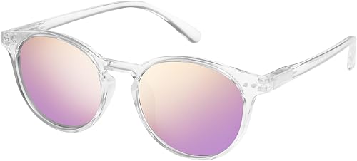 mosanana Trendy Polarized Round Sunglasses for Women Men Transparent Pink