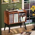 Record Player Table, Mid-Century Record Player Stand with Vinyl Storage Hold Up to 150+ Albums, Vinyl Record Cabinet with Adjustable Shelves, Wood Turntable Stand for Music Living Room, (Brown)