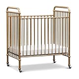 NAMESAKE Abigail 3-in-1 Portable Baby Crib with Wheels - GREENGUARD Gold Certified Convertible Crib to Toddler Bed & Daybed - Metal Baby Bed w/ 4 Adjustable Mattress Heights, for Small Spaces - Gold