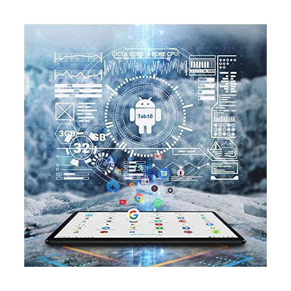 FACETEL Tablet 10 inch Android Tablet with Keyboard 2 in 1 Tablet 4GB RAM 64GB ROM TF 128 GB, 8000mAh, FHD, Dual Camera, WiFi Bluetooth Tablet with Mouse, Black