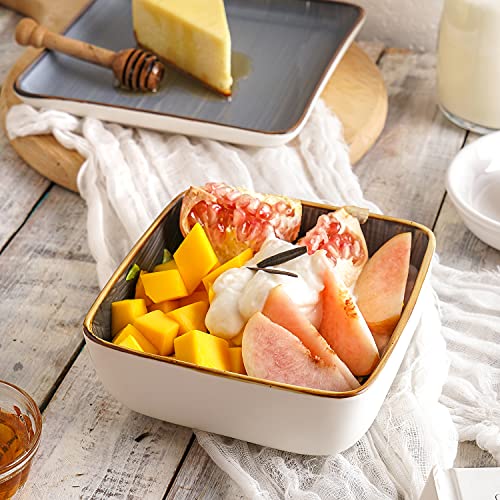 Stone + Lain Esmeralda Porcelain Dinnerware Set, Service For 4, 16 Pieces Square Grey Brushed Design #TOP3