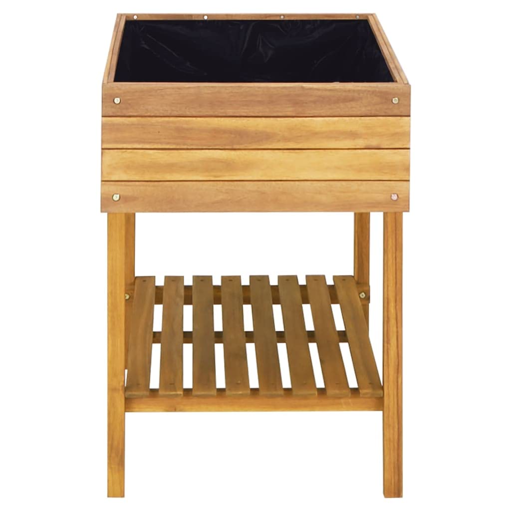 Wysoka donica z litego drewna akacjowego, 78,5 x 58,5 x 78,5 cm, z folią PCW i półką, do ogrodu, na taras, balkon, donica na kwiaty, zioła, warzywa, do użytku wewnątrz i na zewnątrz