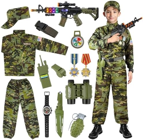 Metemot Army Costume for Boys, Halloween Soldier Military Costume for Kids