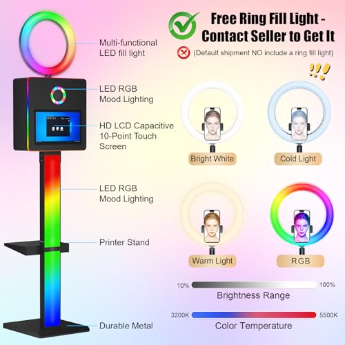 Image of Mirror Photo Booth with 15.6 Interactive Touch Screen DSLR Photo Booth with Flight Case Remote Control RGB Mood Light Instant Print and Share for Professional Party Photography (Black)