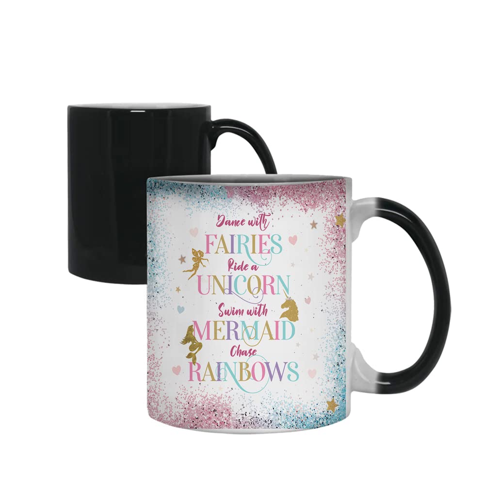Getagift Dance with Fairies Ride A Unicorn Swim with Mermaid Chase Rainbows Unique Ceramic Colour Changing Magic Cup/Mug.