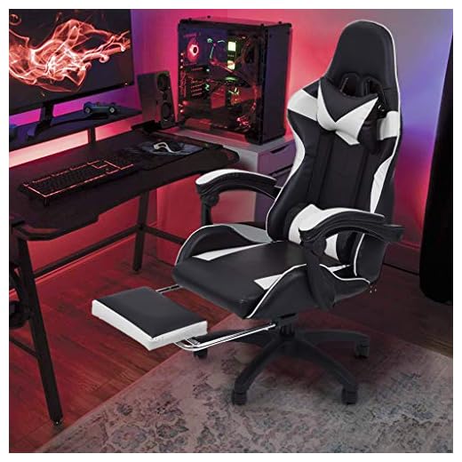 Super Big and Tall Gaming Chair with Massage Lumbar Support, with Footrest Adjustable Backrest Reclining, Leather Armrest High Back PC Racing Office Computer Desk Ergonomic Swivel Task Chair (White)