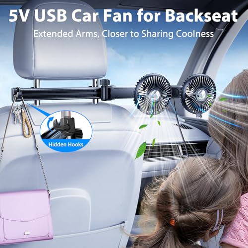 Nauttxon Car Fan for Backseat kids with Retractable Long Arm, [Comes with Car Charger] USB Car Seat Fan Headrest 360 Degree Rotatable 3 Speeds Separate Control for Vehicles SUV RV by Nauttxon - Image 2