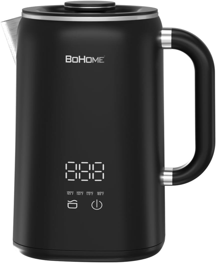 Electric Kettle, 1.7L/1200W, Stainless Steel, Adjustable Temperature, Memory Function, Auto Shut-Off, Boil Dry Protection, SUS304