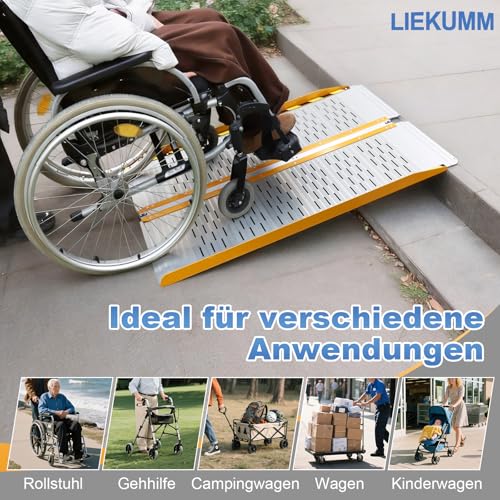 LIEKUMM Rampa per Sedia a Rotelle, 61 cm Rampe per Disabili, Portata 300KG Rampa pieghevole antisdrucciolo, Rampa di soglia in alluminio per sedie a rotelle - 4