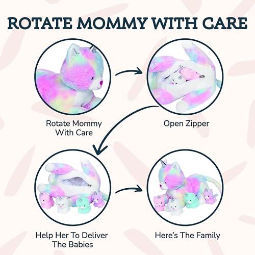 Pixiecrush Unicorn Cat Plushie - Mommy Cat Unicorn With 4 Baby Kittens - Magical Cat Pillow Plushies For Girls Ages 3-8 thumb #4