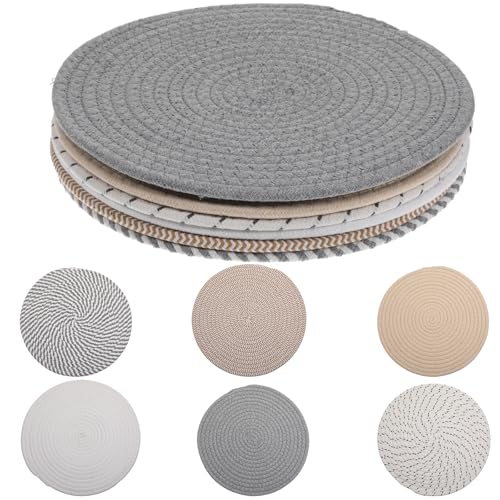 6 Pcs 10-inch Trivets for Hot Dishes, Pot Holders for Table Countertop, Thick Heat Resistant Large Coaster, Extra Large Trivets for Hot Pots and Pans, Round Woven Table Place Mats for Kitchen