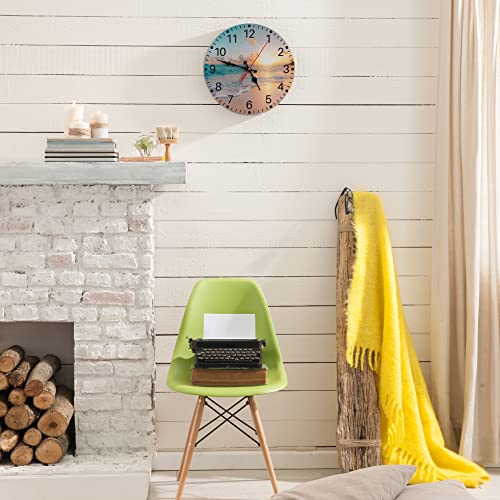 Round Wall Clock Silent Non-Ticking Clock 10 Inch, Sea Beach Blue Sky Sand, Home Decor For Living Room, Kitchen, Bedroom, And Office #TOP1
