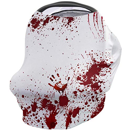 Image of Baby Nursing Cover Carseat Canopy Spooky Bloody Halloween Cruel Handprint Breathable Privacy Breastfeeding Scarf Horror Red White Multi Use Car Seat Covers for Boys or Girls
