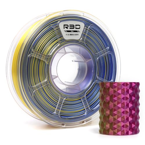 R3D Tri Color Silk PLA 3D Printer Filament Filament, Co-Extrusion, 1.75mm 1KG, 30-370 mm/s High-Speed Printing, 1.75mm, Dimensional Accuracy +/- 0.02 (Silk Red-Yellow-Blue)