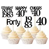 Rsstarxi 24 Pack Straight Outta 1983 Cupcake Toppers 40th Birthday Cupcake Picks Forty Cheers to 40 Years Old Cupcake Topper for 40th Birthday Wedding Party Cake Decorations Supplies Black