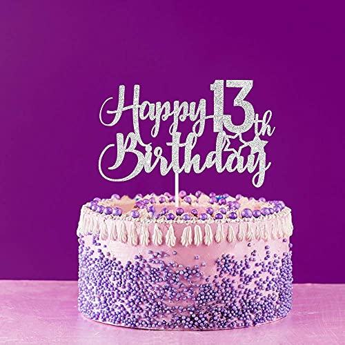 Image of FestikoSilver Glitter Happy 13th Birthday Cake Topper - 13th Birthday Cake Topper, 13th Birthday Party Decoration