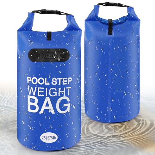 2 Pack 25L/75lb Universal Pool Step Weights 500D PVC Waterproof Swimming Pool Ladder Weights No Breaken Above Ground Pool Ladder Sand Bags, Foldable Pool Stair Weights for Pool Steps(Blue)