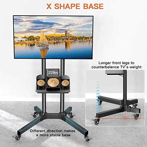 Perlegear Rolling Tv Stand For 32-83 Inch Screens Up To 132 Lbs, Height Adjustable Mobile Tv Stand For Lcd Oled 4K Flat/Curved Panels, Tv Cart Outdoor With Lockable Wheels Max Vesa 600X400 #TOP1