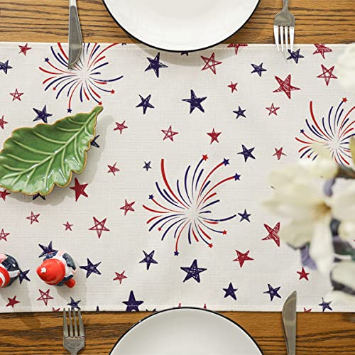 Siilues 4Th Of July Table Runner, 4Th Of July Decorations Fo Home Freedom Memorial Day Decor Star Patriotic Table Runner Vintage America Holiday Decor For Home Party Table Decorations (13'' X 72'') #TOP3