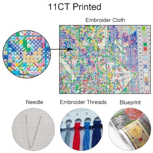 Image of DMCVIVR Stamped Cross Stitch Kits for Beginners Adults Needlepoint Kits for Beginners Embroidery Kits for Adults Crossstitch Kit for Beginners 11CT-Wonderful Waterfall 18x18 inch