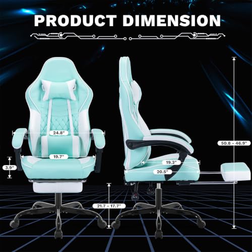 Image of Gaming Desk Chair for Adults, Ergonomic Gaming Chair (Green+White)