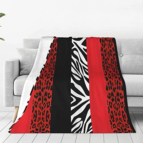 Red Leopard and Zebra Animal Printed Facecloth Fleece Blanket, Super Soft Throw Blanket for Bed Sofa Travel Beach, Suitable for All Seasons
