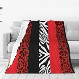 Red Leopard and Zebra Animal Printed Facecloth Fleece Blanket, Super Soft Throw Blanket for Bed Sofa