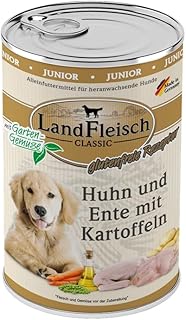 Landfleisch Classic Hundefutter Junior 6 x 400g | Huhn, Ente und Kartoffeln | Mit hochwertigem Fleisch, Rapsöl (Omega-3 & 6), ohne Gluten, Zucker, GVO & Soja | Nassfutter für heranwachsende Hunde product image