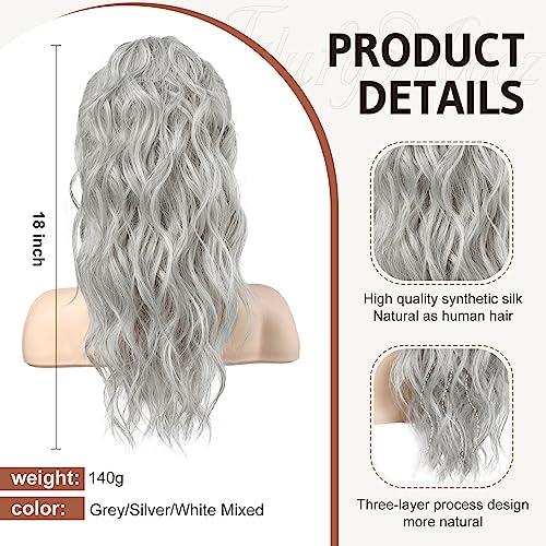 Extensión de coleta para solucionar el cabello fino con clip ondulado de 45 cm volumen gris 2