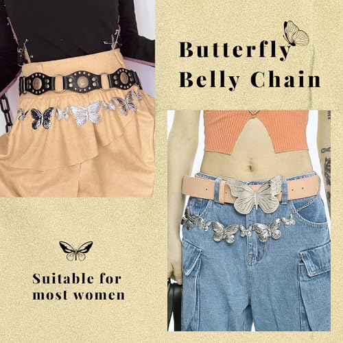 Silver Waist Chain Y2K Butterfly Chain Belt Alloy Boho Metal Body Belly Chain Dress for Girls and Women2