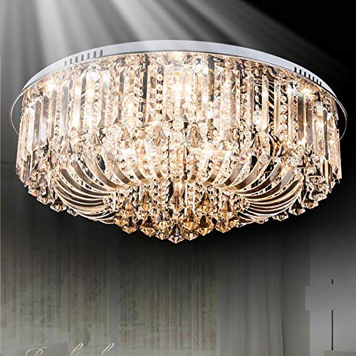 Image of Genuine K9 Crystal 65cm Flush Ceiling Light Chandelier 3 Colours Round with Straight Crystal Strips + Remote (Champagne)