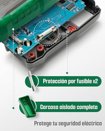 TMM-569A Multímetro Digital, Ohmímetro TRMS 4000 Cuentas, Probador de Voltaje con NCV, Voltaje y Corriente, Resistencia, Continuidad, Diodo, Capacitancia, Fase, Temperatura, Cable Vivo - Verde - Imagen 3