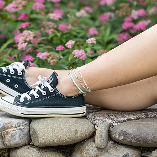 Image of Waterproof String Anklets Cute Beaded Ankle Bracelets Beach Wave Anklet Stainless Steel Coin Boho Ankle Jewelry for Women