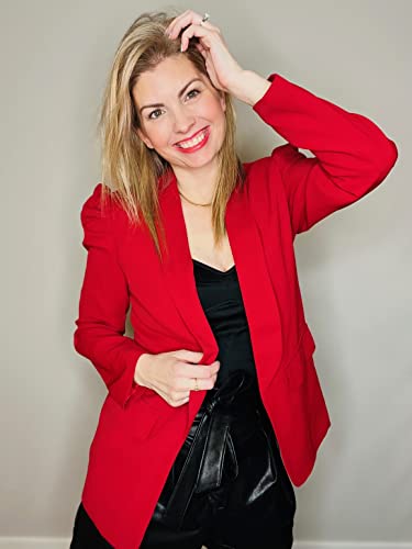 Happy Sailed Womens Business Blazer Top Casual Ruched Puff Sleeve Pocket Blazers Jacket Suits Stylish Lapel Collar Open Front Blazer Work Clothes For Women Red Small #TOP4