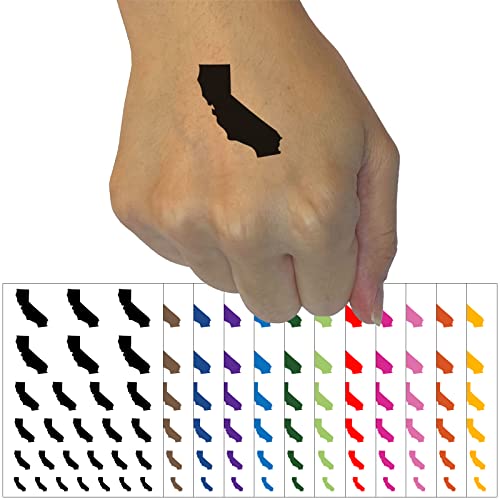 California State Silhouette Temporary Tattoo Water Resistant Fake Body Art Set Collection - White (One Sheet)