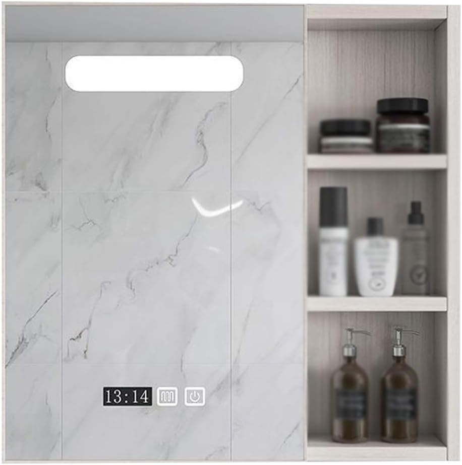 LED Illuminated Bathroom Mirror Cabinet,Wall Mounted Stainless Steel Storage Cupboard with Light Tough Switch,One Click Defogging,Black,Silver. (Silver 70cm)