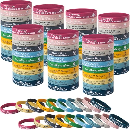 QEERBSIN Unisex Bible Verses Bracelets, 100pcs Silicone Wristbands, 8 Inch, Fresh Color, Family, Friends, Church Members, Kids, Adults, Religious Individuals