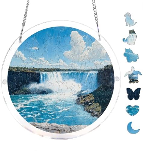 Acrylic Puzzle Suncatcher Niagara Falls in A Bright Clear Day Window Suncatcher Acrylic Puzzle, DIY Acrylic Suncatcher Jigsaw Puzzle Home Decor Art 7.4 Inch